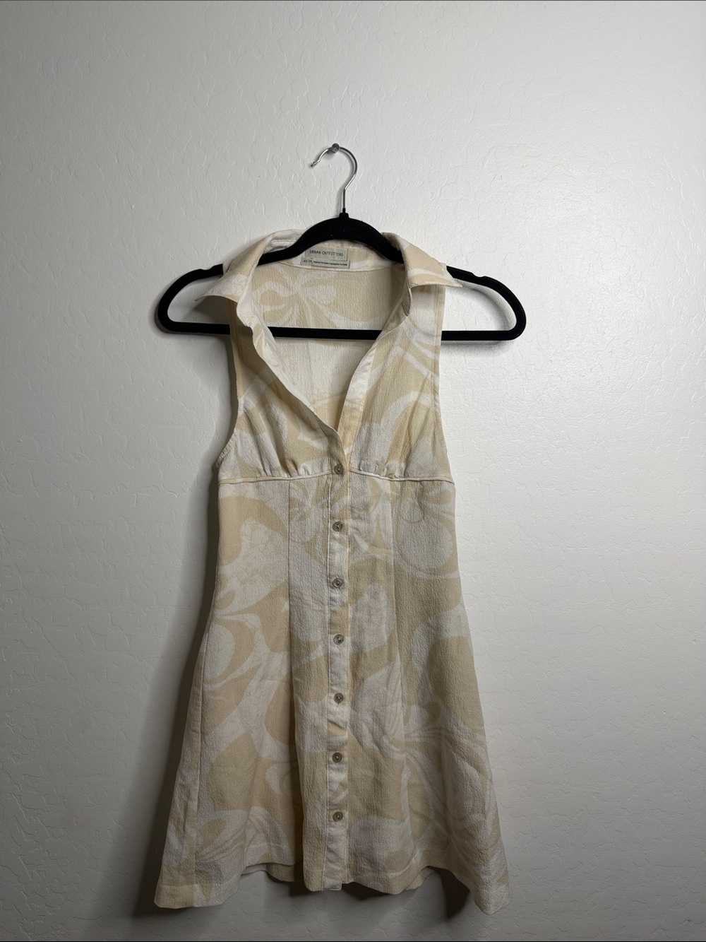 Urban Outfitters Beige & White Button-Front Mini Dress